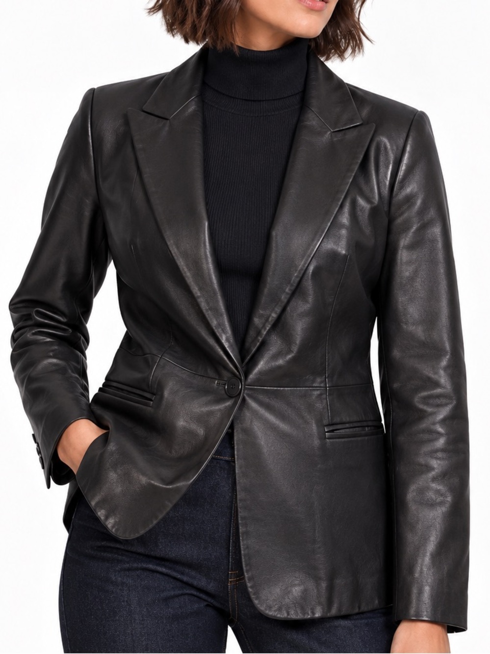 Liz Claiborne 100% Genuine Leather Butter Soft Black Leather Blazer Jacket XL